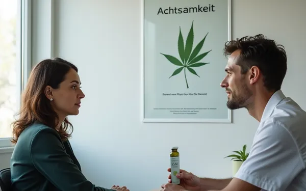 Ärztliche Beratung in einer Schweizer Praxis zu medizinischem Cannabis und begleitender Meditation, neutral und sachlich dargestellt