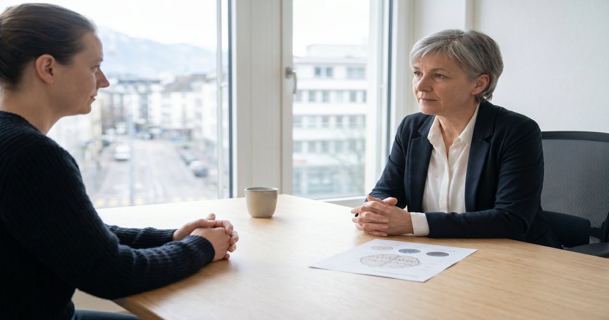 Ärztin in der Schweiz bespricht mit Patientin die gleichzeitige Anwendung von medizinischem Cannabis und Antidepressiva in einer modernen, neutralen Praxisumgebung