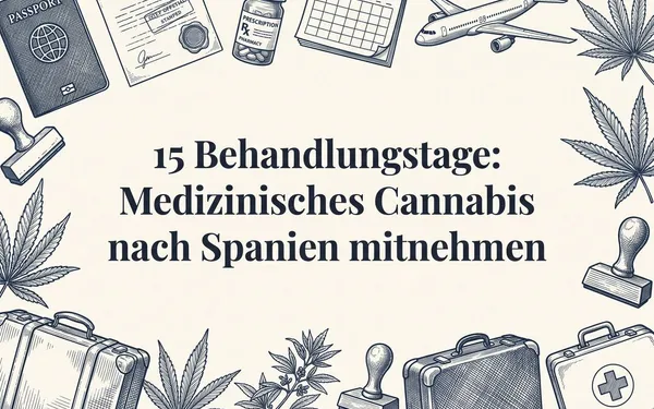 Dekorative Titelillustration zur Einreise nach Spanien mit medizinischem Cannabis