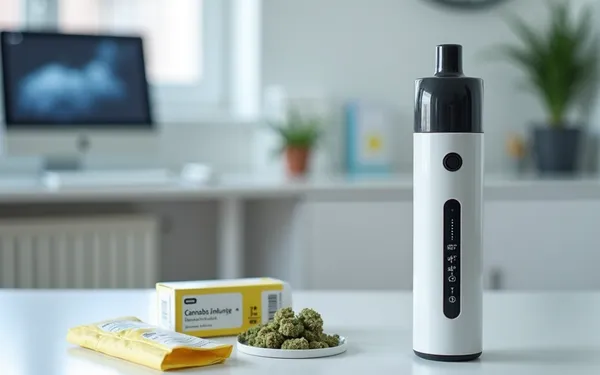 Medizinischer Cannabis-Vaporizer mit standardisierten Cannabisblüten in einer Schweizer Praxisumgebung