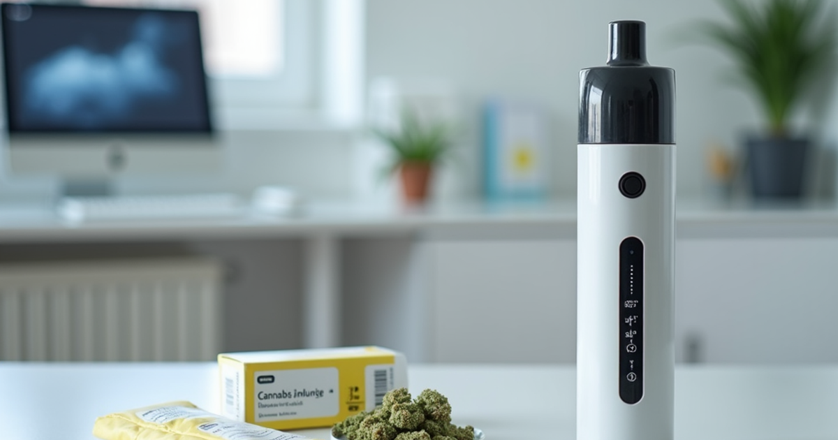 Medizinischer Cannabis-Vaporizer mit standardisierten Cannabisblüten in einer Schweizer Praxisumgebung