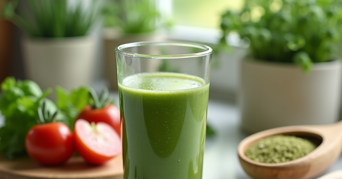 Hanfproteinpulver mit Smoothie und Hanfsamen in einer hellen Schweizer Küche als pflanzliche Eiweissquelle dargestellt