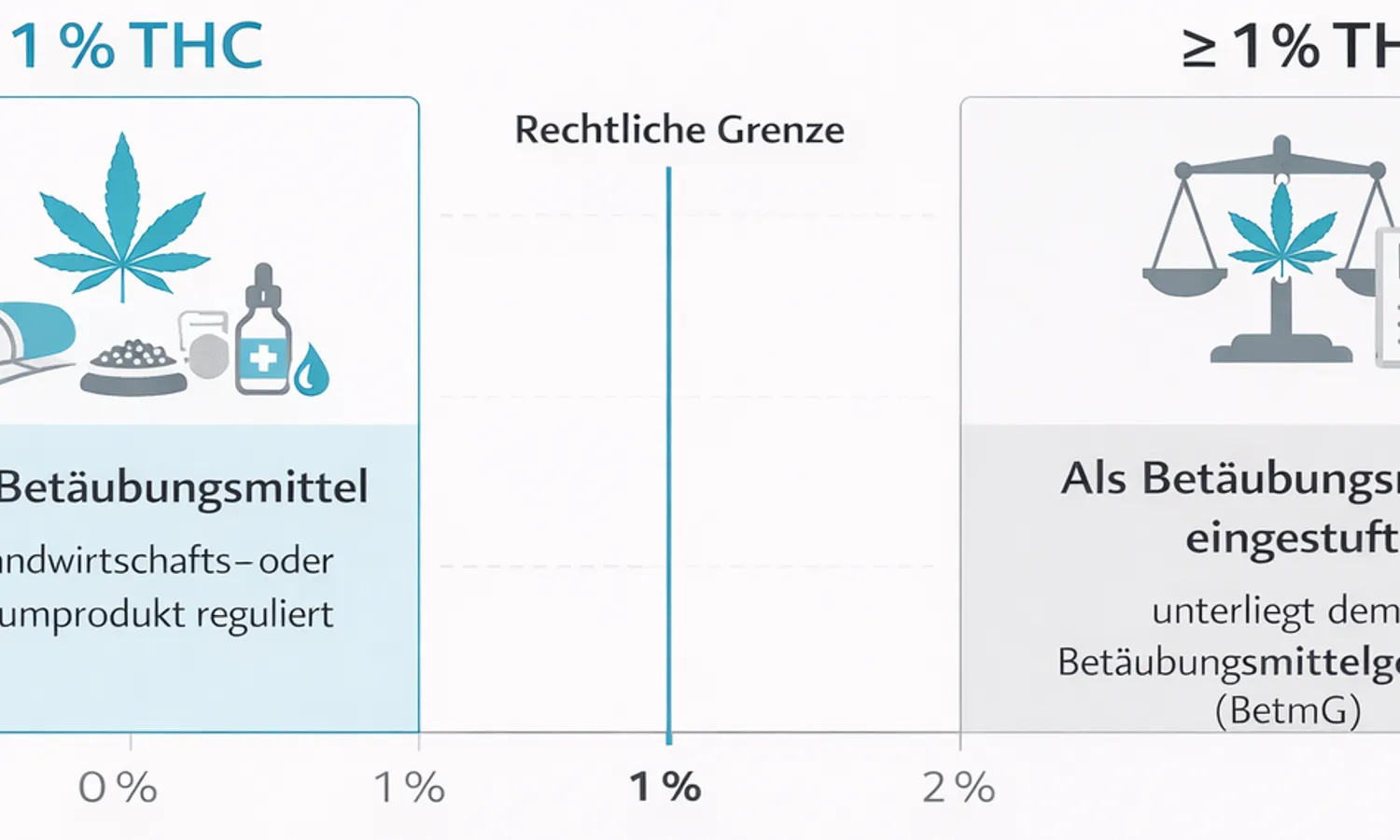 Grafik zur rechtlichen THC-Grenze und Einordnung in der Schweiz