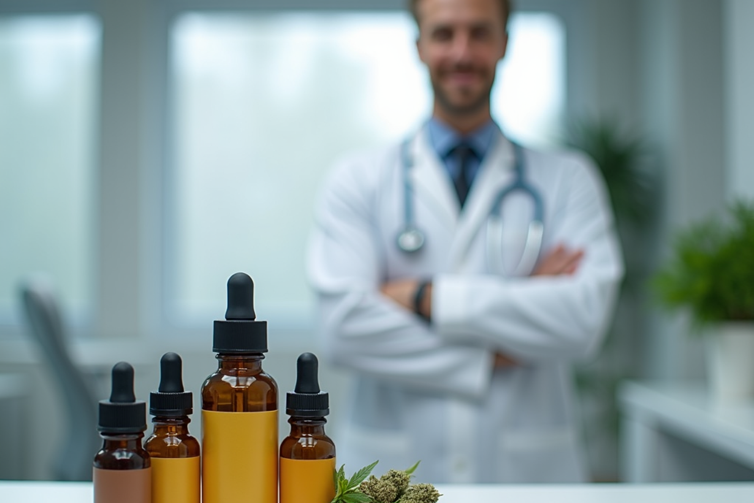 Ärztin in der Schweiz führt eine telemedizinische Videokonsultation zur medizinischen Cannabistherapie auf einem Laptop durch
