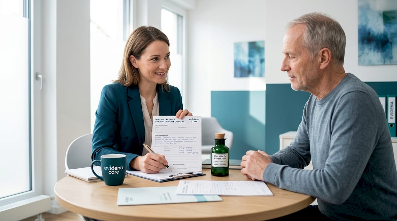 Eine erfahrene Fachperson informiert und begleitet Patienten rund um das Thema Cannabis als Therapieoption.