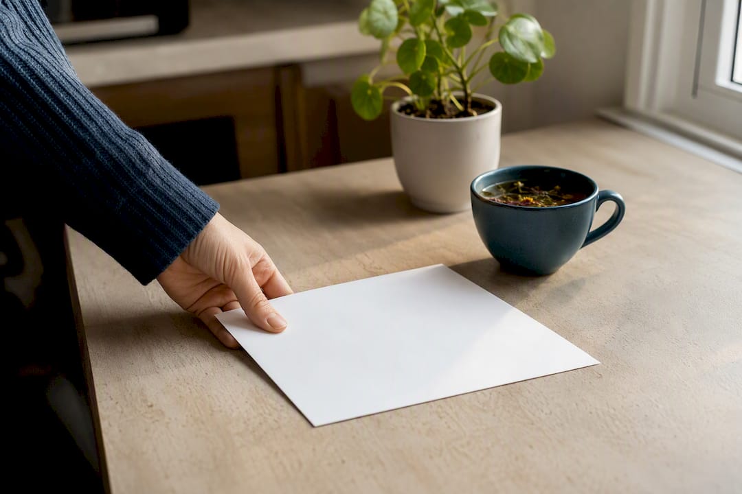 Hand legt ein medizinisches Reisedokument auf den Tisch