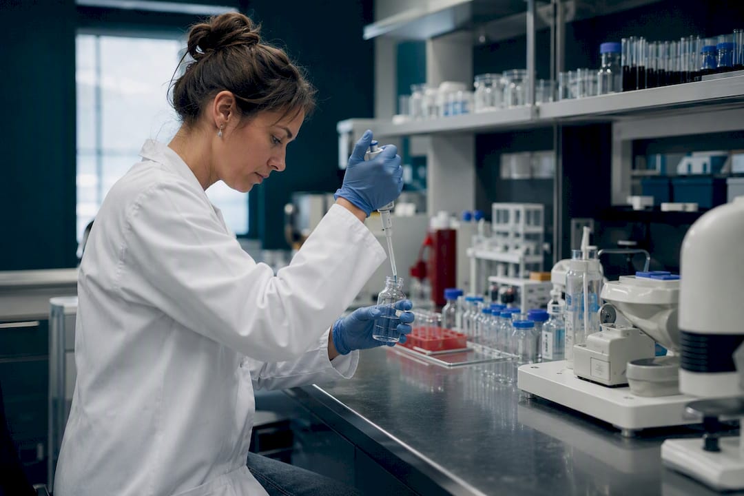 Mit Handschuh gehaltenes Röhrchen für genetischen CYP-Test