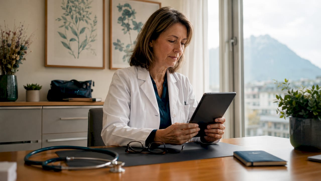 Ein Schweizer Arzt prüft digitale Patientendaten.
