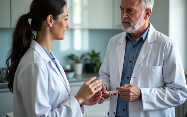 Ärztin in einer Schweizer Praxis erklärt einem Patienten die Toleranzentwicklung bei medizinischem Cannabis auf einem Tablet