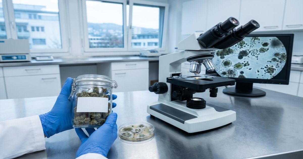 Vergleich einer gesunden und einer von Schimmel befallenen Cannabisblüte in medizinischer Laborumgebung