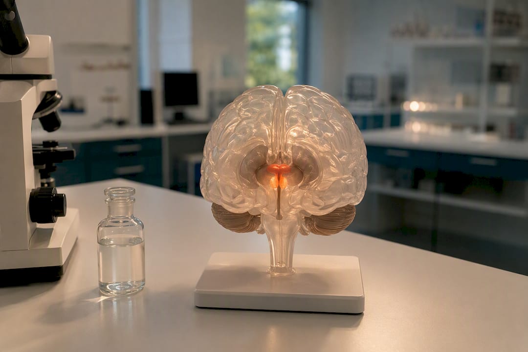 Nahaufnahme eines Gehirnmodells mit Hypothalamus