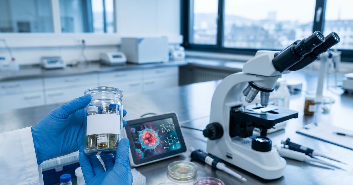 Ärztin in einer Schweizer Praxis bespricht mit Patientin eine mögliche medizinische Cannabis-Therapie bei chronisch-entzündlicher Erkrankung, mit Unterlagen zum Endocannabinoid-System auf dem Tisch