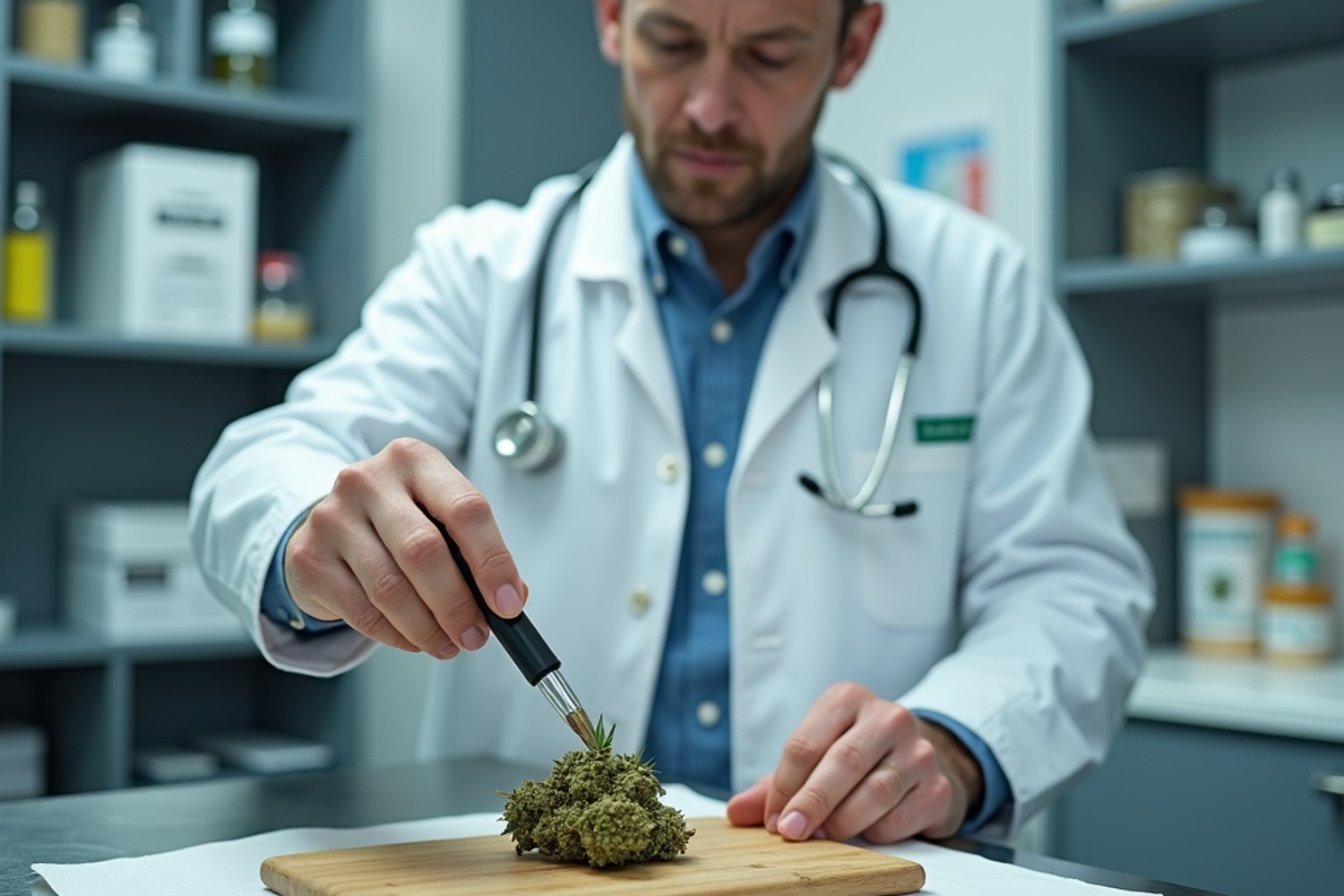 Ärztin in der Schweiz führt eine telemedizinische Beratung zur Cannabis-Therapie mit einem Patienten am Laptop durch