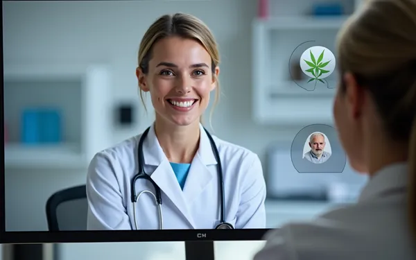 Ärztin in der Schweiz führt eine telemedizinische Beratung zu medizinischem Cannabis in einer modernen Praxisumgebung durch