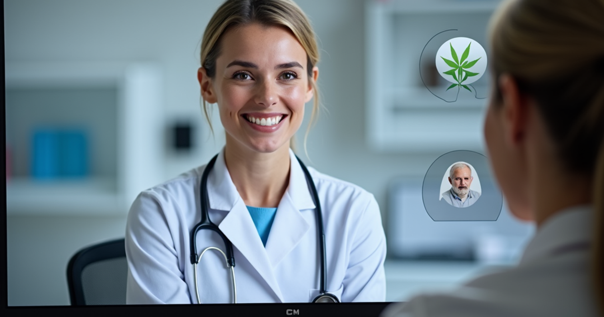 Ärztin in der Schweiz führt eine telemedizinische Beratung zu medizinischem Cannabis in einer modernen Praxisumgebung durch