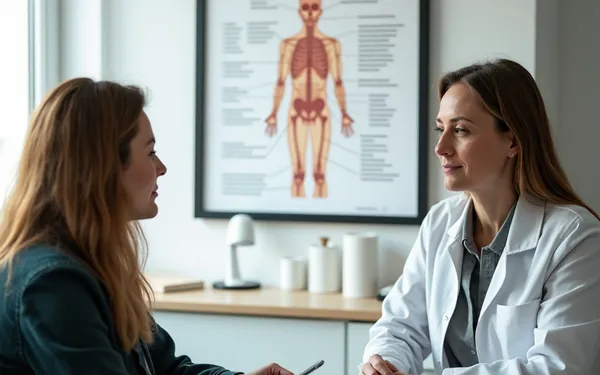 Ärztin und Patient in einer Schweizer Praxis besprechen eine mögliche medizinische Cannabis-Therapie zur Appetitsteigerung anhand von Unterlagen