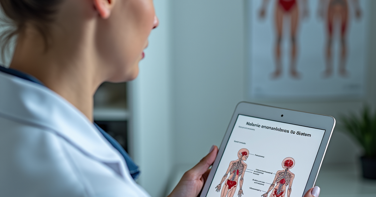 Ärztin in einer modernen Schweizer Praxis erklärt einer Patientin die Wirkung von THC auf Gehirn und Körper anhand eines Tablets mit medizinischer Grafik