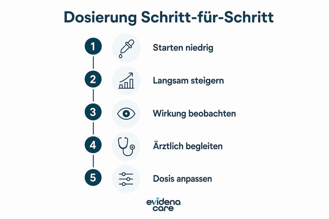 Schritt-für-Schritt-Anleitung zur richtigen Dosierung von Cannabis – anschaulich erklärt in einer Infografik