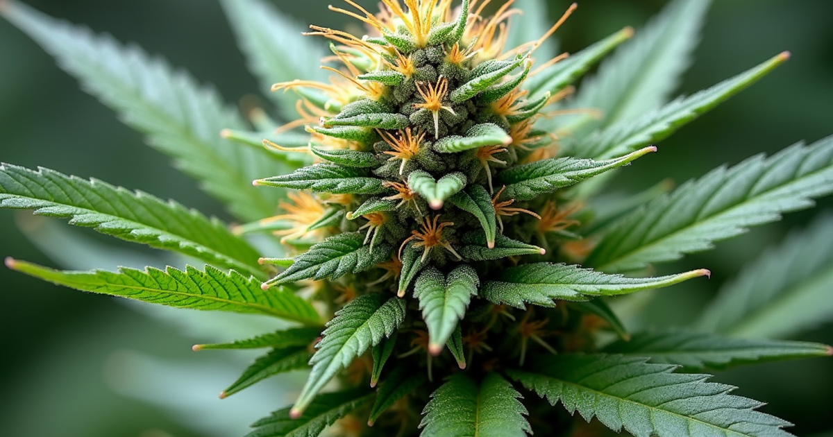 Medizinische Cannabisblüte mit Trichomen als Quelle des Terpens Limonen in einer neutralen klinischen Umgebung