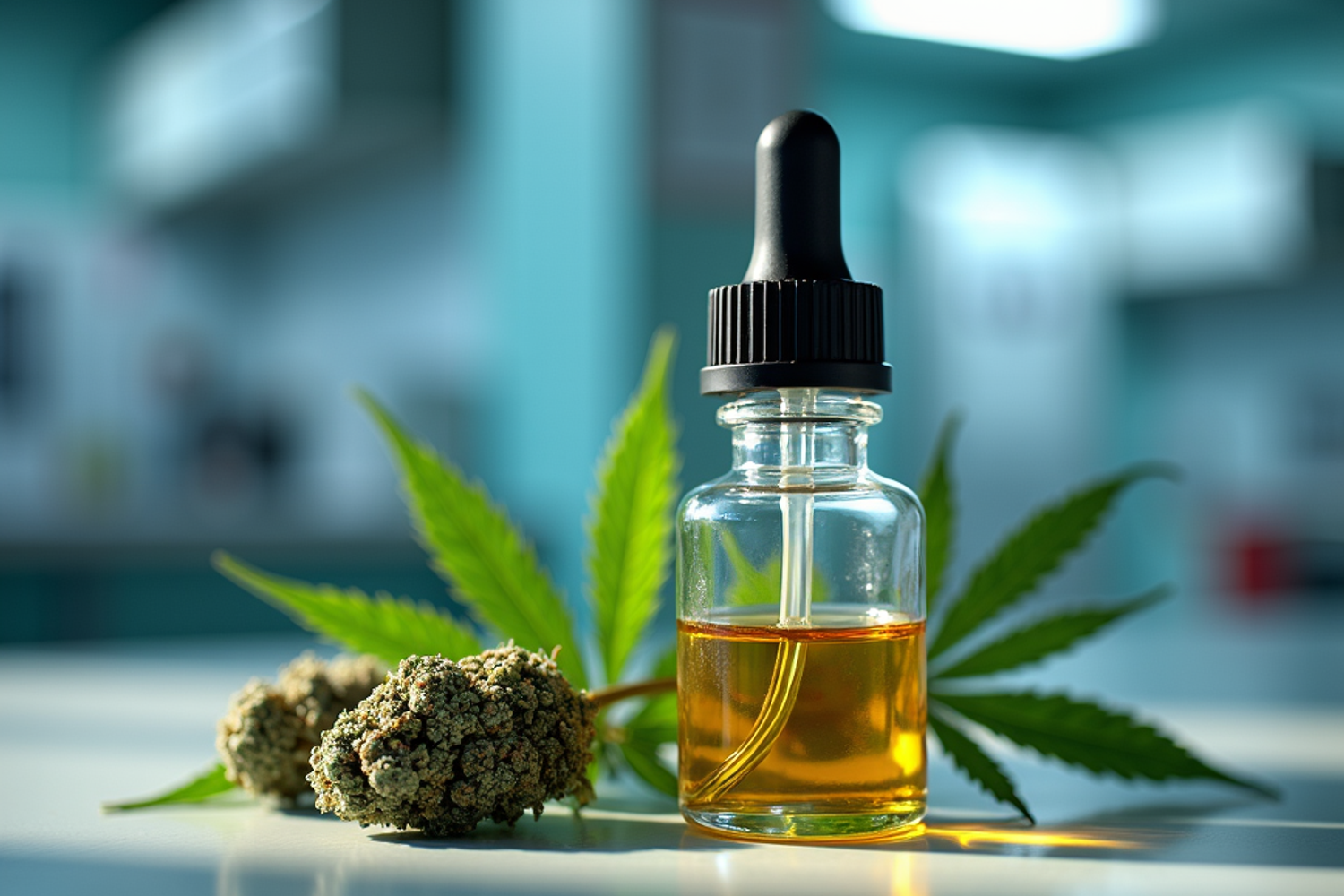 Ärztin in der Schweiz erklärt per Video einem Patienten die Anwendung eines medizinischen Cannabisgeräts mit Apothekenverpackung auf einem Schreibtisch