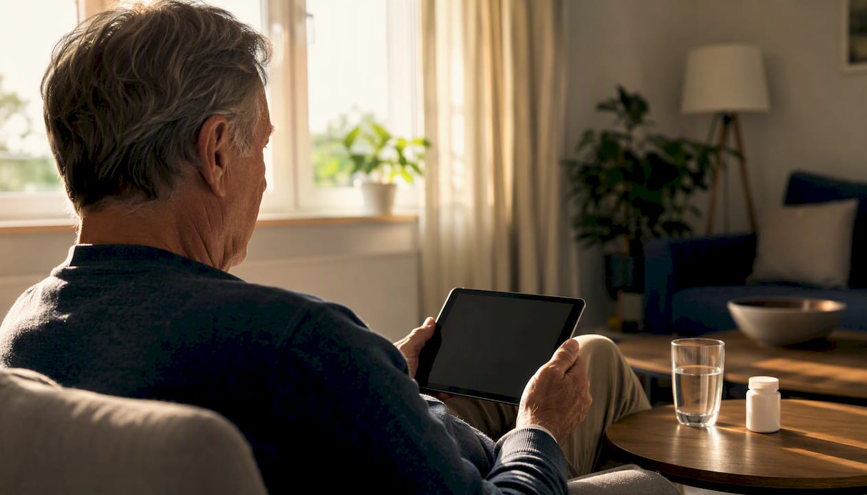 Nach dem Arztgespräch denkt der Patient in Ruhe über die erhaltenen Informationen und Empfehlungen nach.