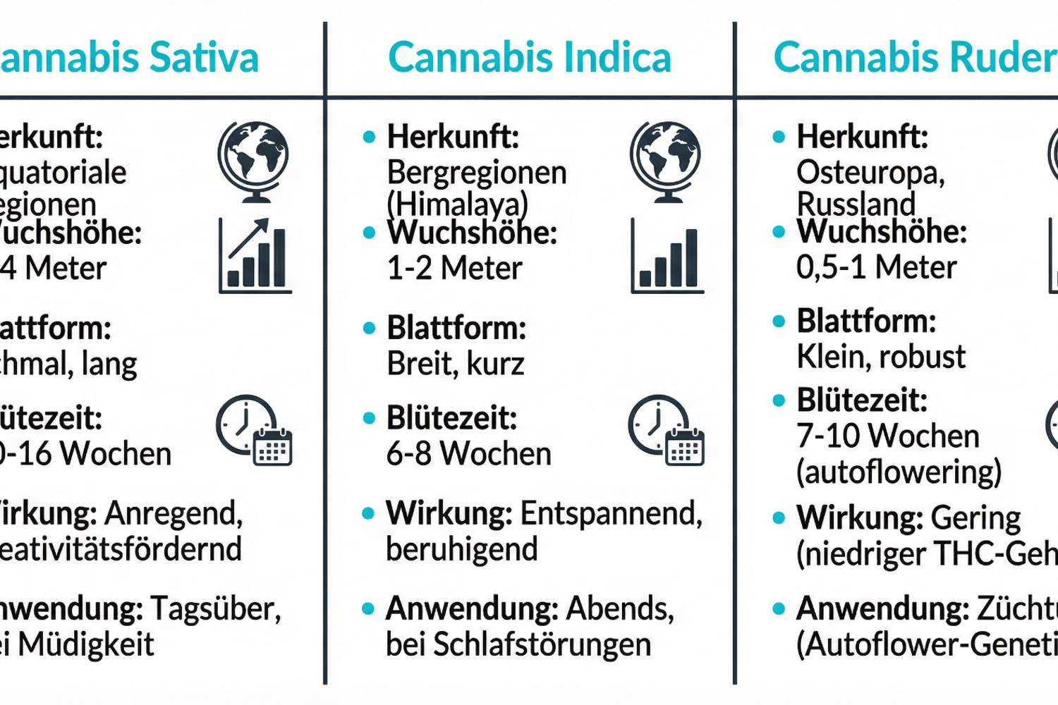 Symbolische Darstellung verschiedener Cannabissorten für die medizinische Anwendung