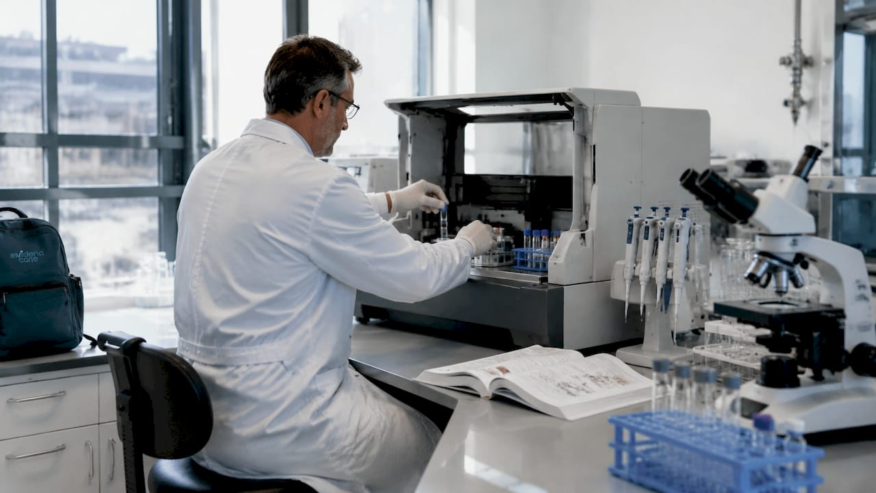 Ein Wissenschaftler entnimmt im Labor eine Probe.