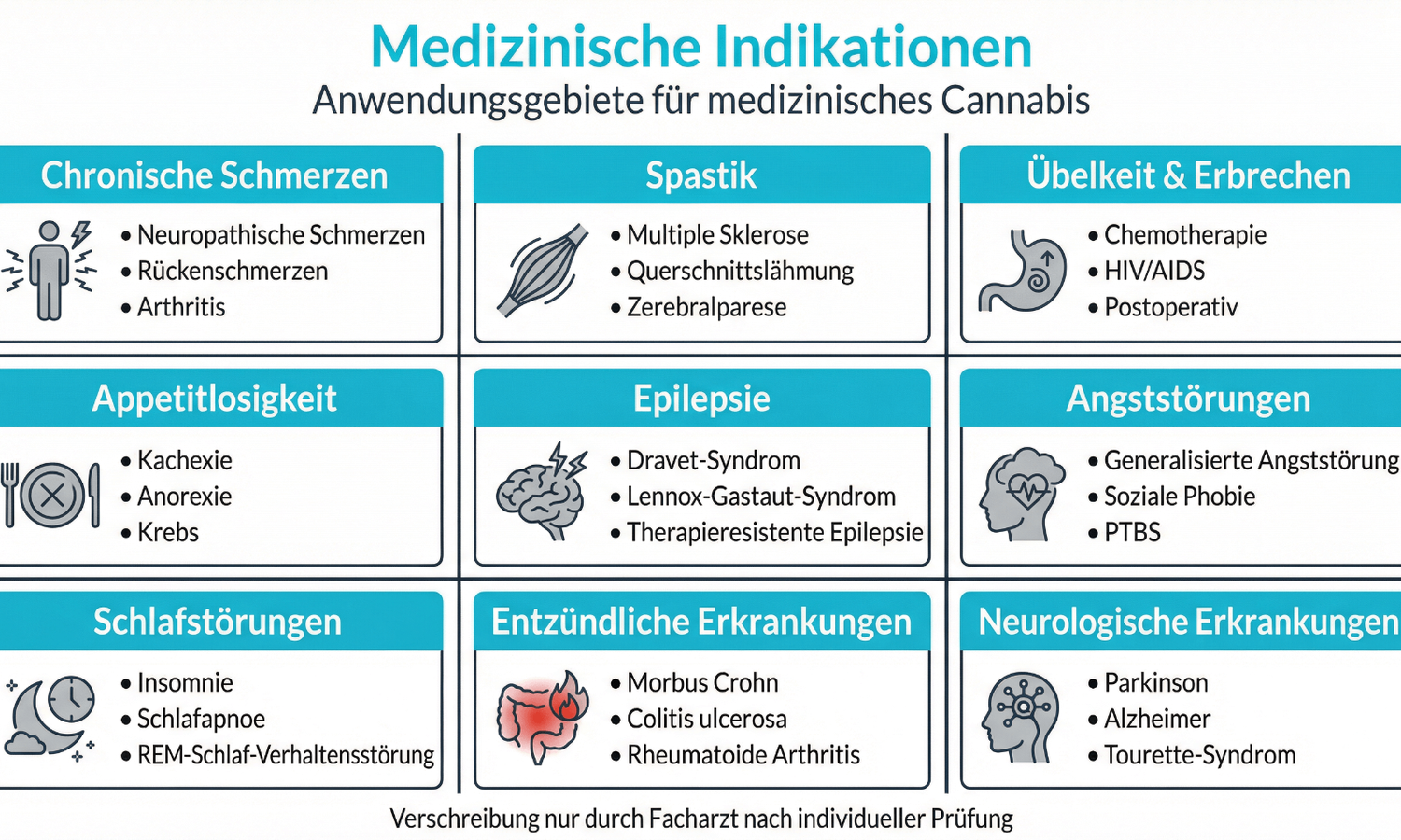 Übersicht medizinischer Indikationen für Cannabis, inklusive psychischer Störungen