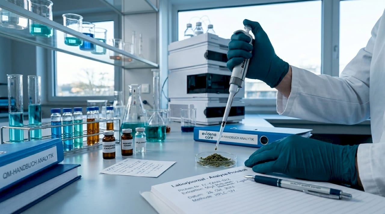 Eine Wissenschaftlerin untersucht eine Probe auf Terpene in Cannabis.