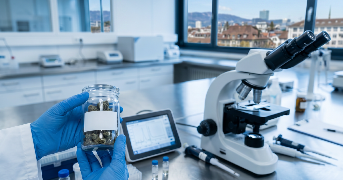 Modernes Labor in der Schweiz mit Geräten zur Qualitätskontrolle von medizinischem Cannabis