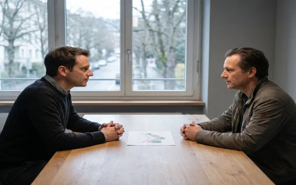 Psychiaterin in der Schweiz bespricht eine mögliche medizinische Cannabis-Therapie mit einem Patienten mit bipolarer Störung in einer modernen Praxisumgebung