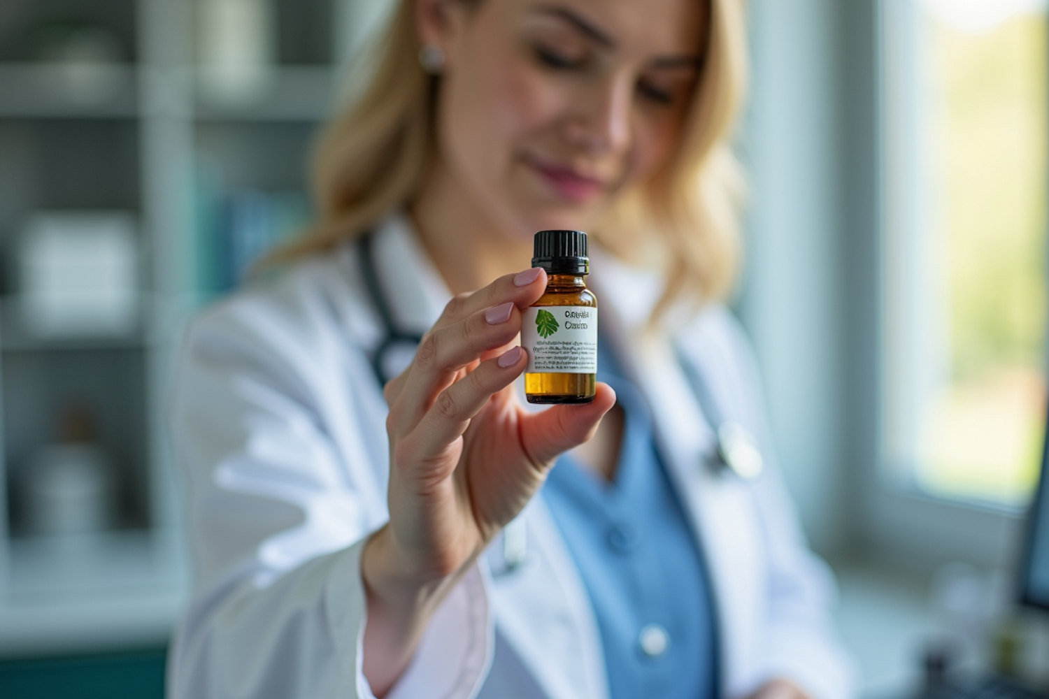 Ärztin in der Schweiz führt über einen Computer eine telemedizinische Beratung zu medizinischem Cannabis mit einem Patienten durch
